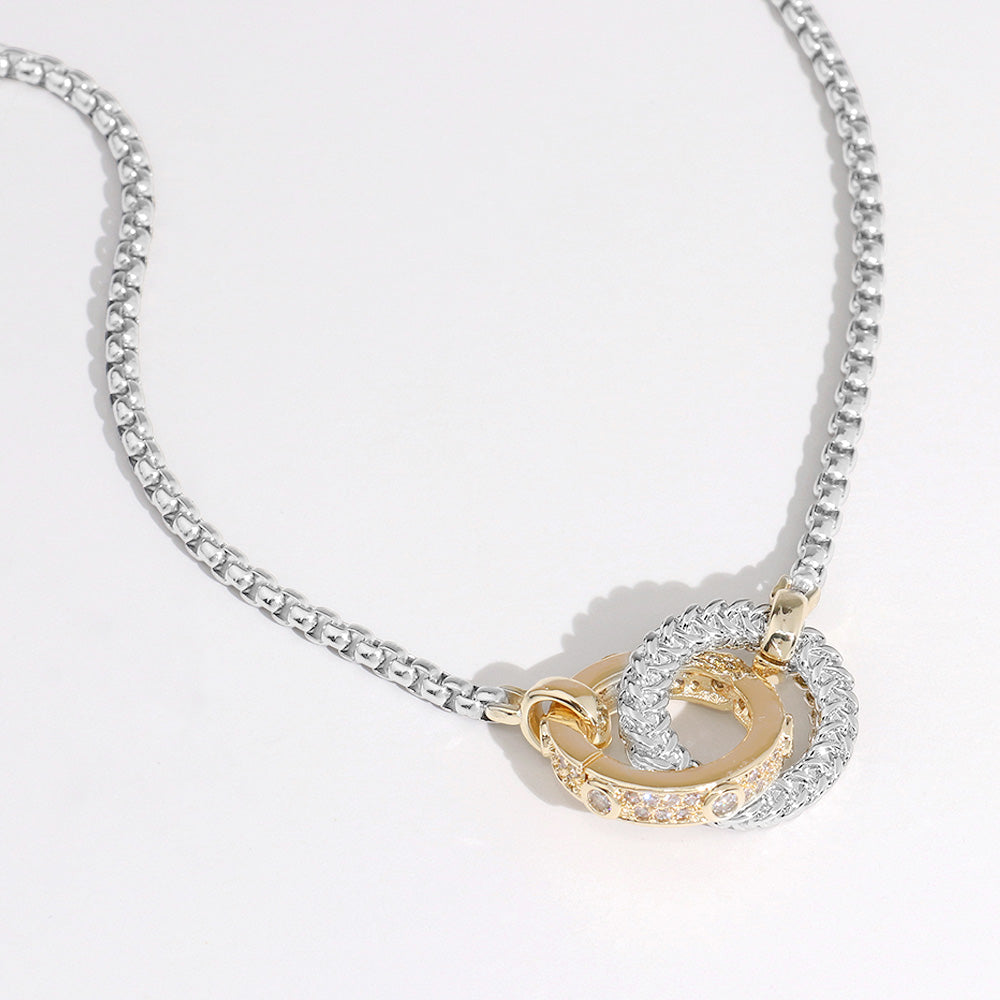 Madeline Love Two Tone 14K Gold Plated CZ Stone Paved double Circle Necklace