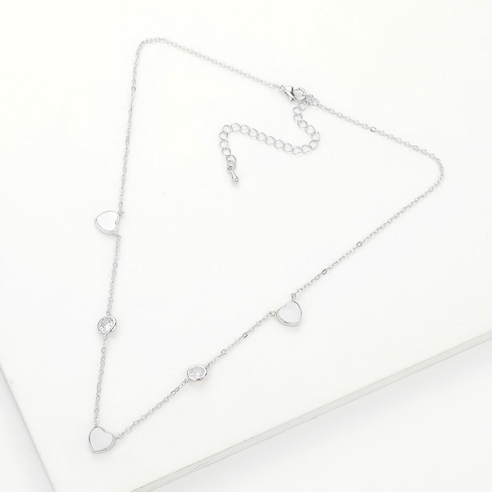 Enamel Heart Stone Bezek Station Necklace - Necklaces