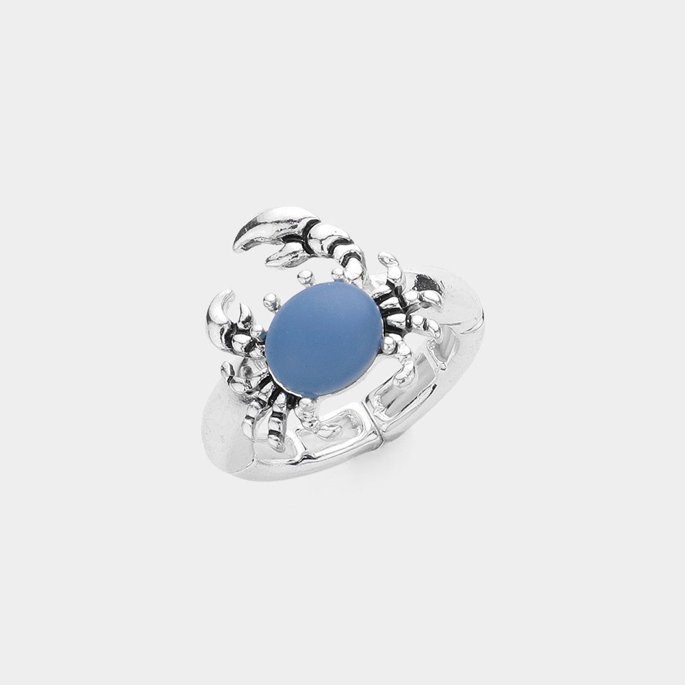 Madeline Love Blue, Silver Sea Glass Crab Stretch Ring - Jewelry