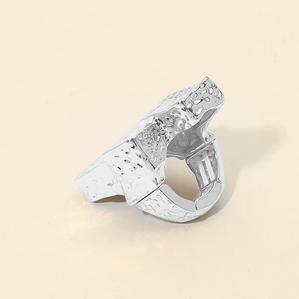 Madeline Love Rhodium Geometric Textured Metal Accent Stretch RIng - Hair Accessories - extra