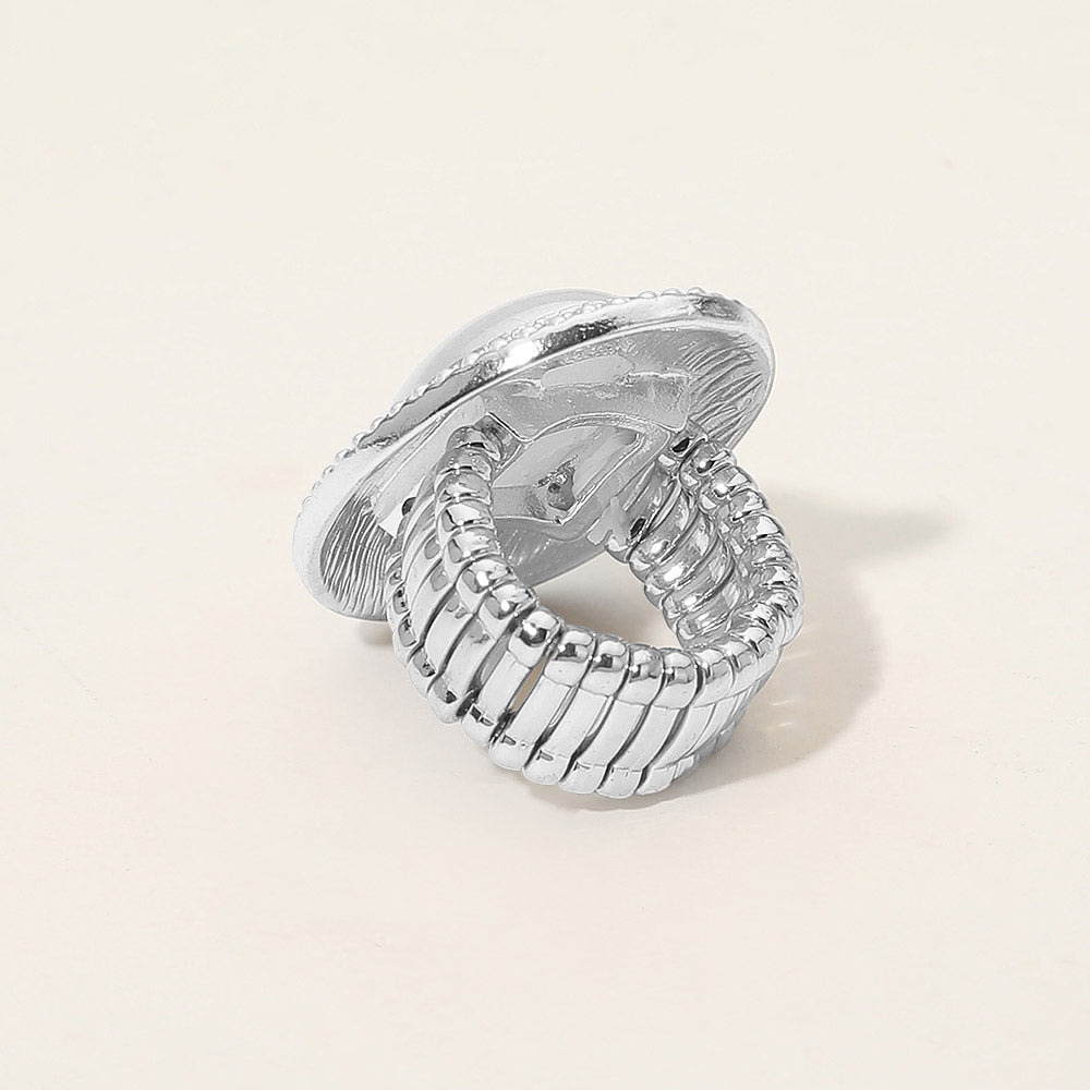 Madeline Love Rhodium, White Oval Pearl Halo Stretch Ring - Hair Accessories - desc