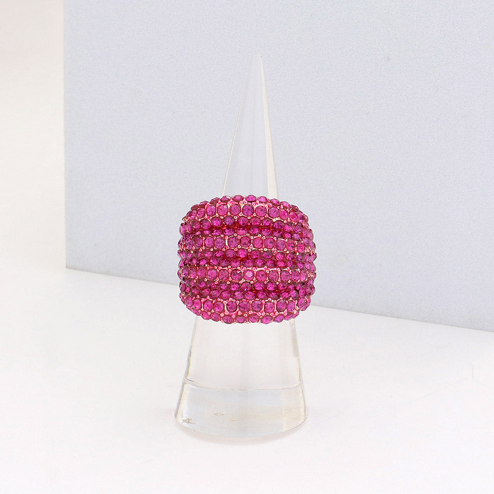Madeline Love Gold, Pink Rhinestone Pave Stretch Ring
