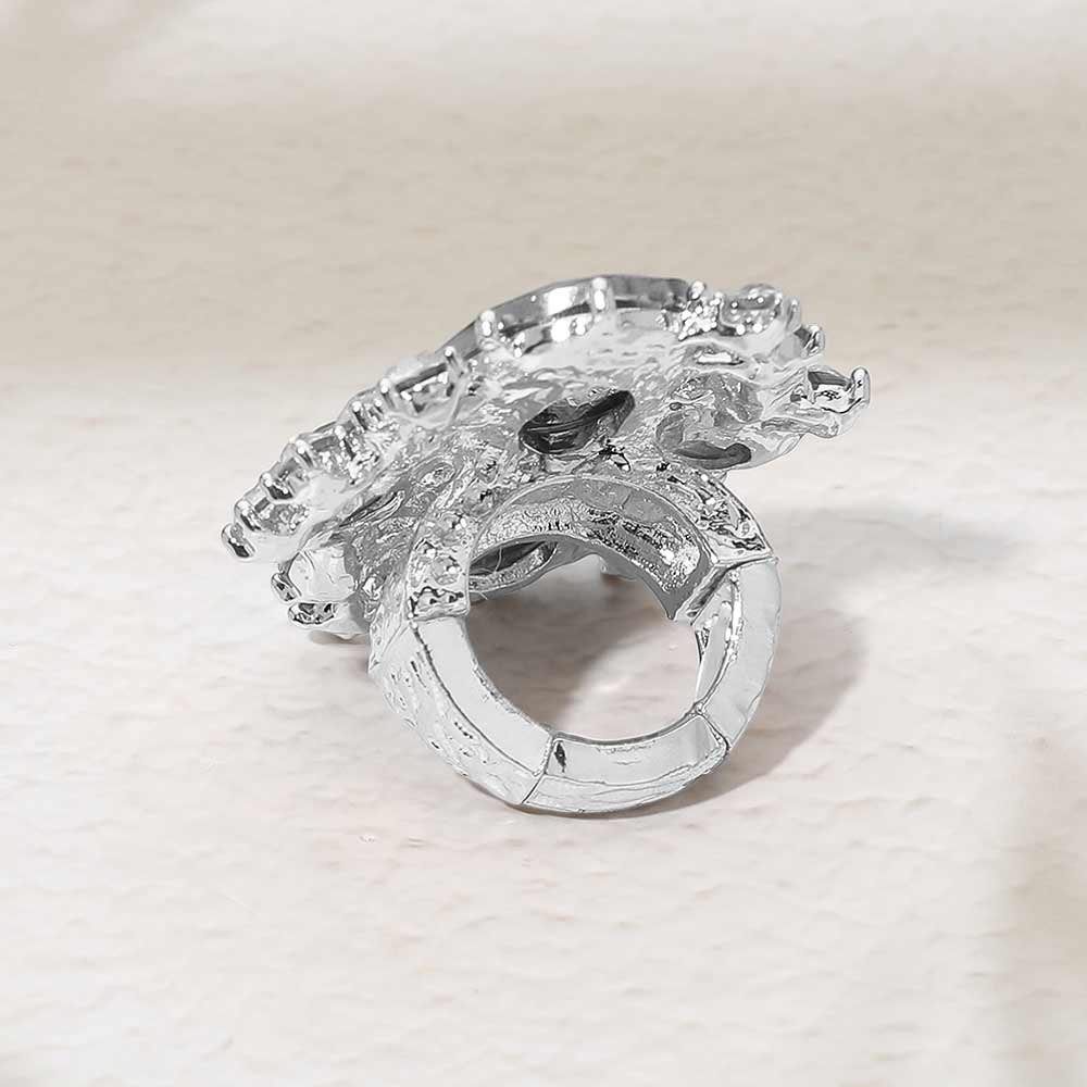 Madeline Love Clear, Rhodium Oval Round Stone Cluster Statement Stretch Ring - Hair Accessories - extra