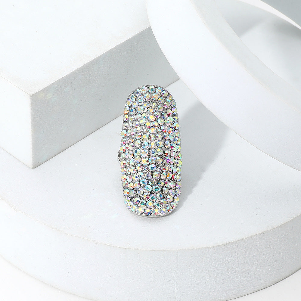 Madeline Love AB, Silver Crystal Rhinestone Pave Stretch Cocktail Ring