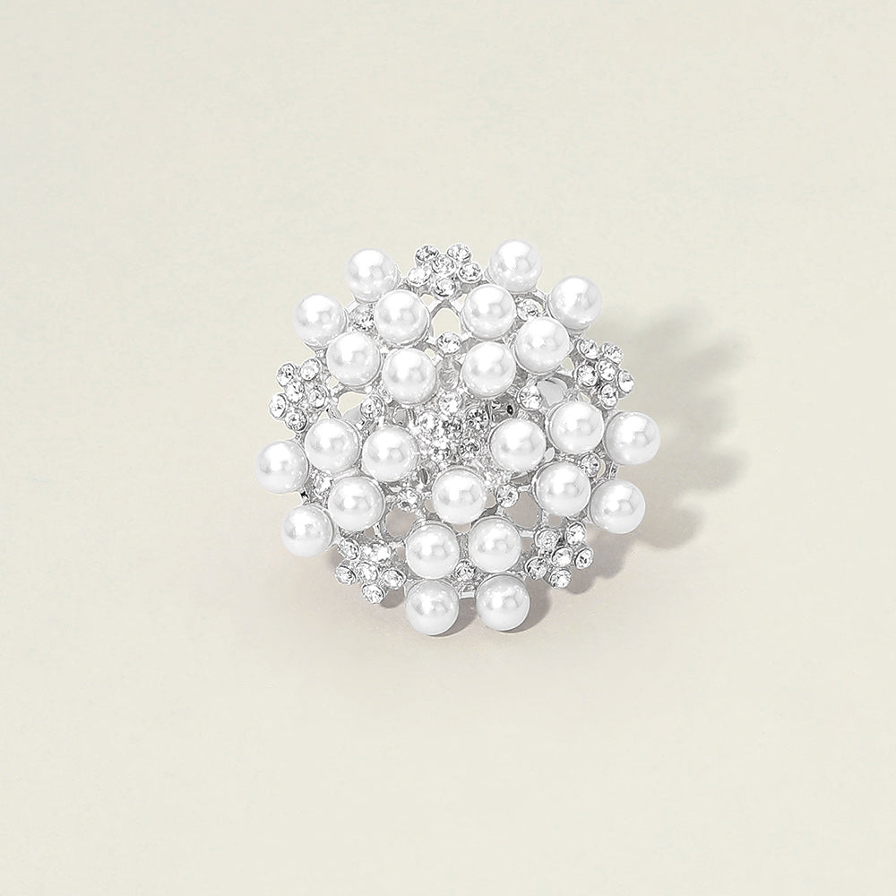 Madeline Love Silver Pearl CZ Embellished Cluster Stretch Ring