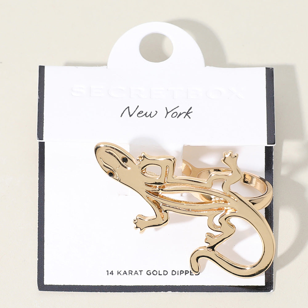 Madeline Love Gold SECRET BOX_14K Gold Dipped Lizard Two Finger Ring - Hair Accessories - extra