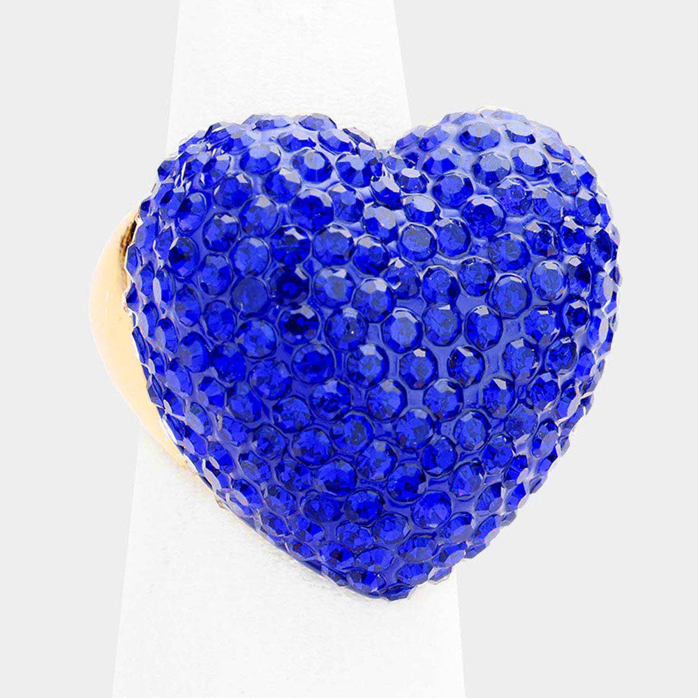 Heart Crystal Rhinestone Pave Stretch Ring - Free Sized Rings
