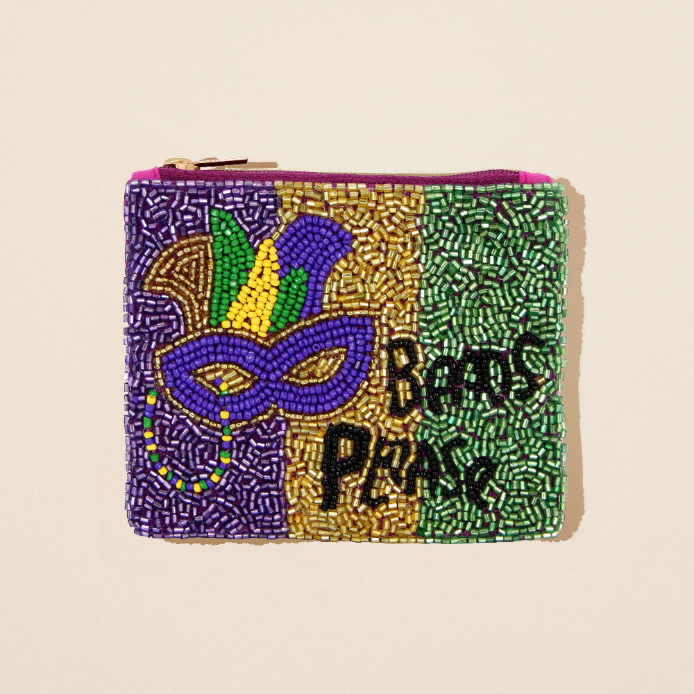 Multi Beads Please Message Mardi Gras Mask Seed Beaded Mini Pouch Bag