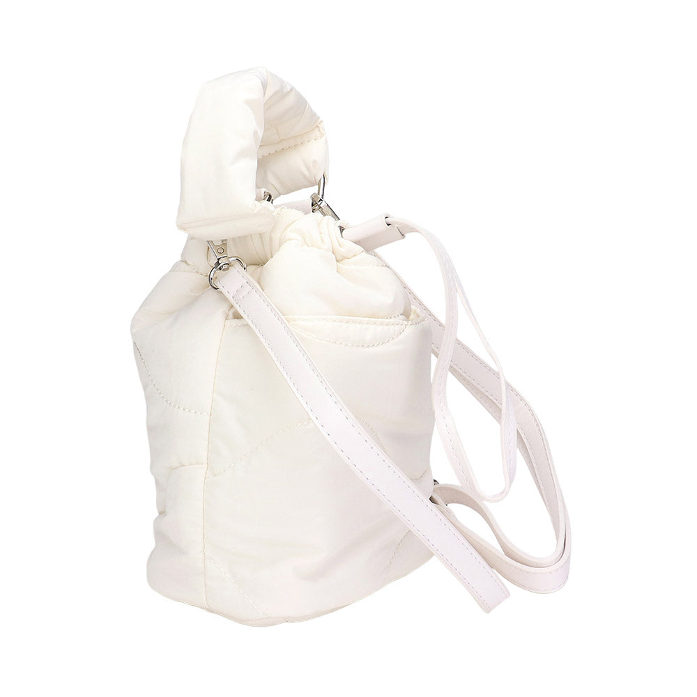 Madeline Love White Quilted Padded Crossbody Bucket Bag - Bags & Wallets - desc