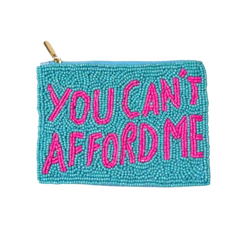 Madeline Love Blue, Pink YOU CANT AFFORD ME Seed Beaded Mini Pouch Bag - Bags & Wallets - desc