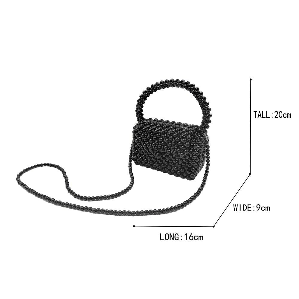 Madeline Love Black Pearl Beaded Mini Top Handle Handbag / Crossbody Bag - Bags & Wallets - extra