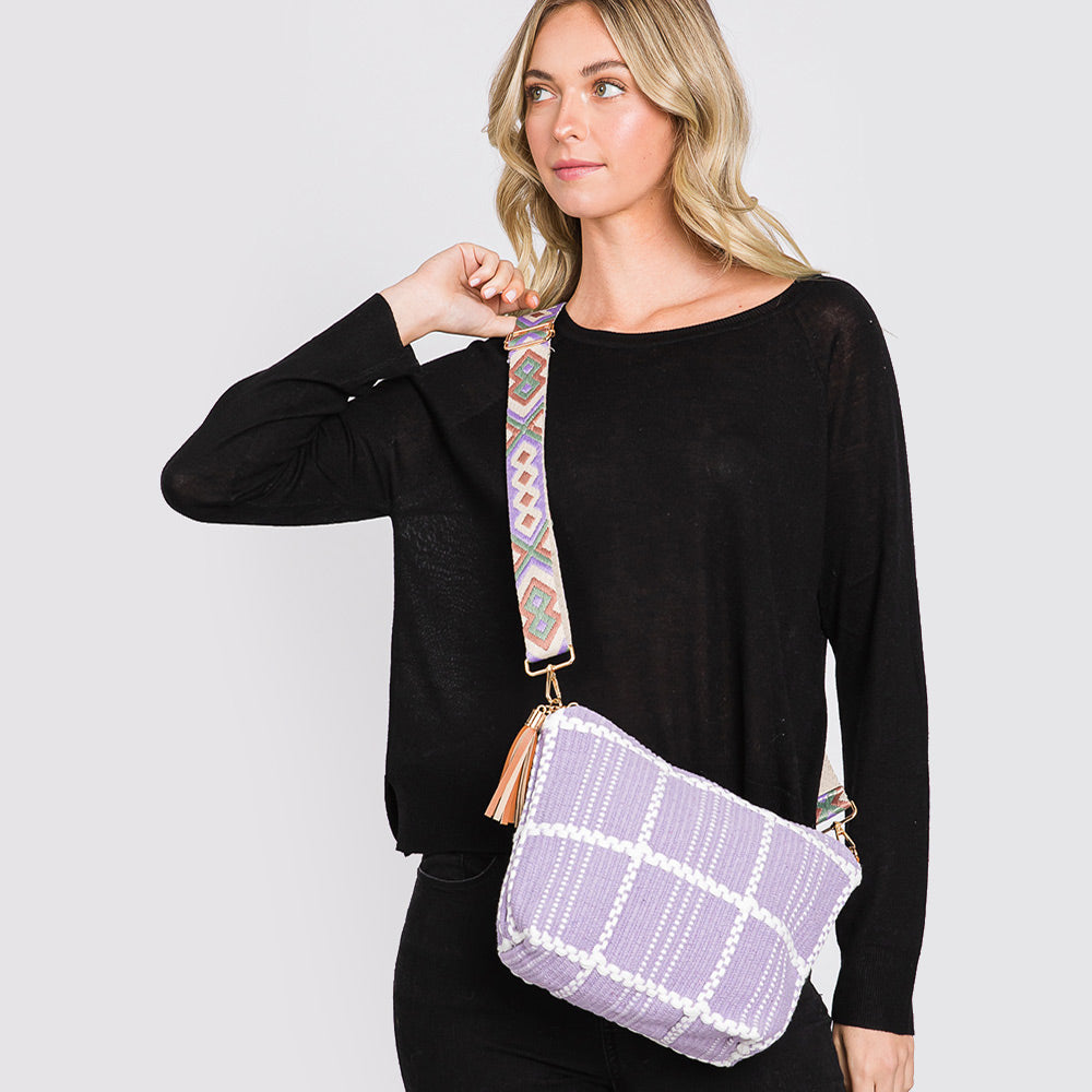 Madeline Love Purple Check Patterned Tassel Crossbody Bag - Bags & Wallets - extra