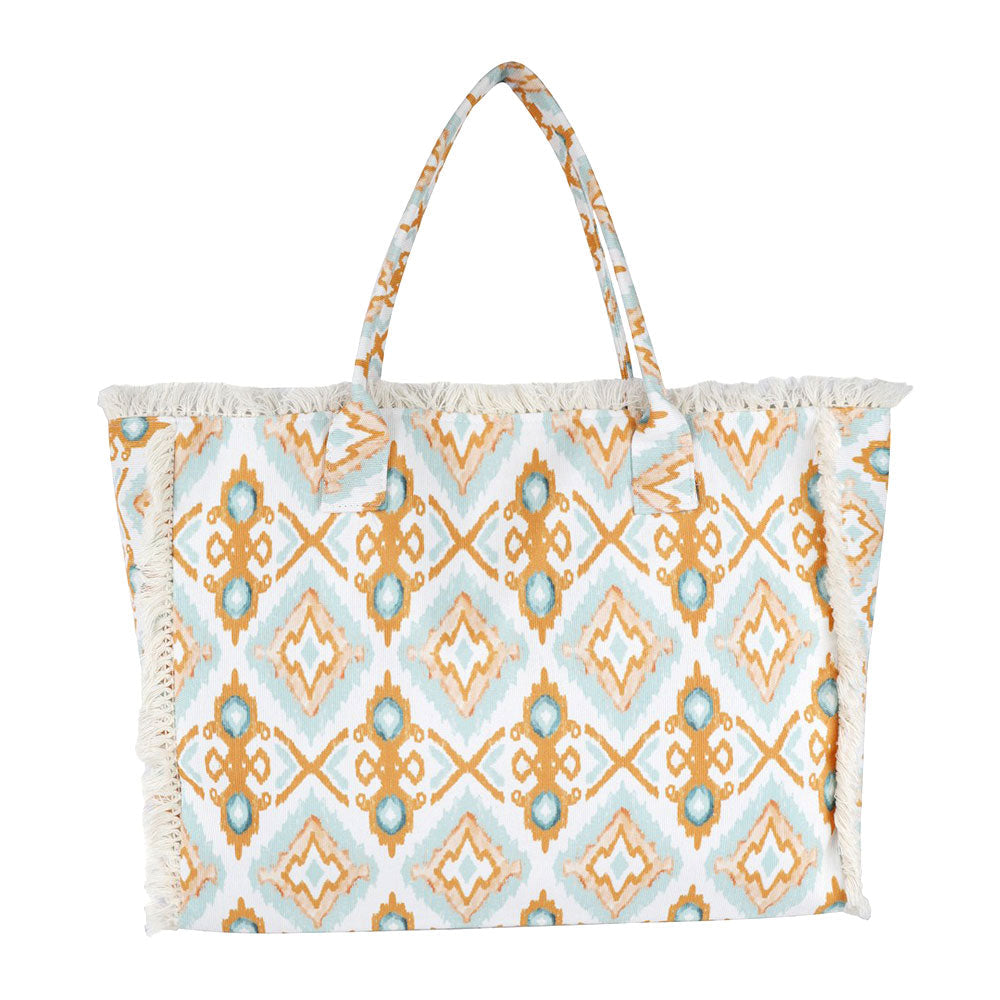 Madeline Love Beige, Mint Boho Pattern Fringe Bag - Bags & Wallets - desc