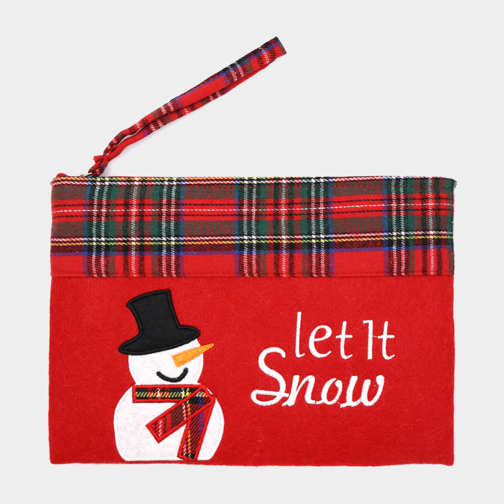 Madeline Love Red Let it Snow Letter Snowman Christmas Pouch Bag - Bags & Wallets - desc