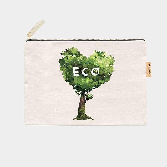 Madeline Love Green Eco Message Heart Tree Printed Cotton Canvas Eco Pouch Bag - Bags & Wallets