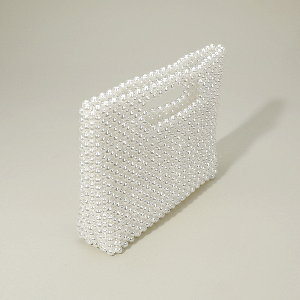 Madeline Love Rhodium, White Pearl Beaded Open Top Handbag - Bags & Wallets - desc