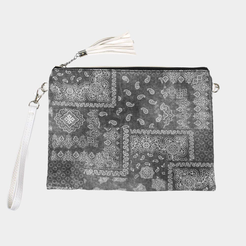Madeline Love Black Paisley Patterned Wristlet Clutch / Crossbody Bag - Bags & Wallets - extra