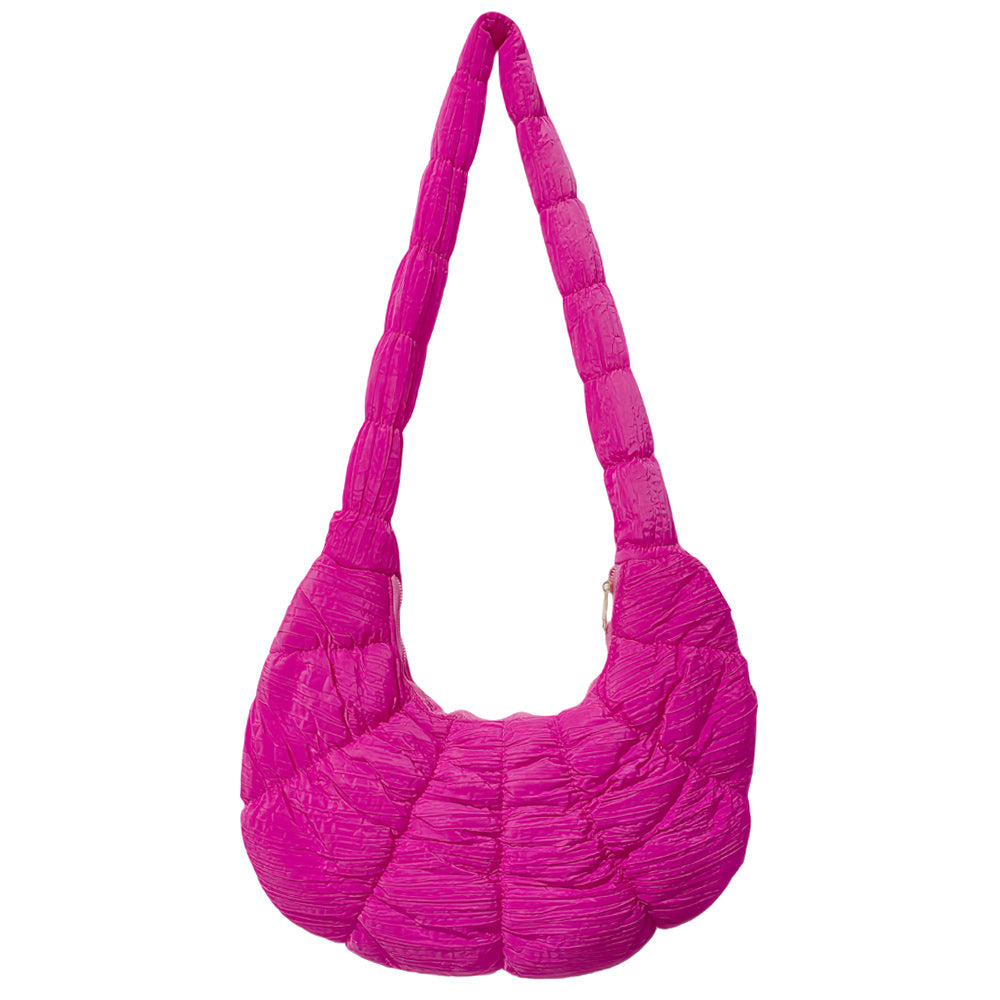 Madeline Love Fuchsia Quilted Puffer Croissant Crossbody Bag - Bags & Wallets - desc