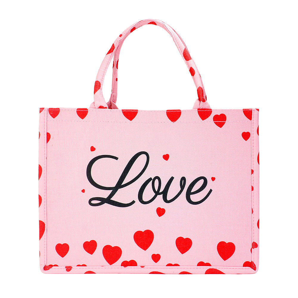 LOVE Message Heart Printed Tote Bag - Pink - Tote Bag