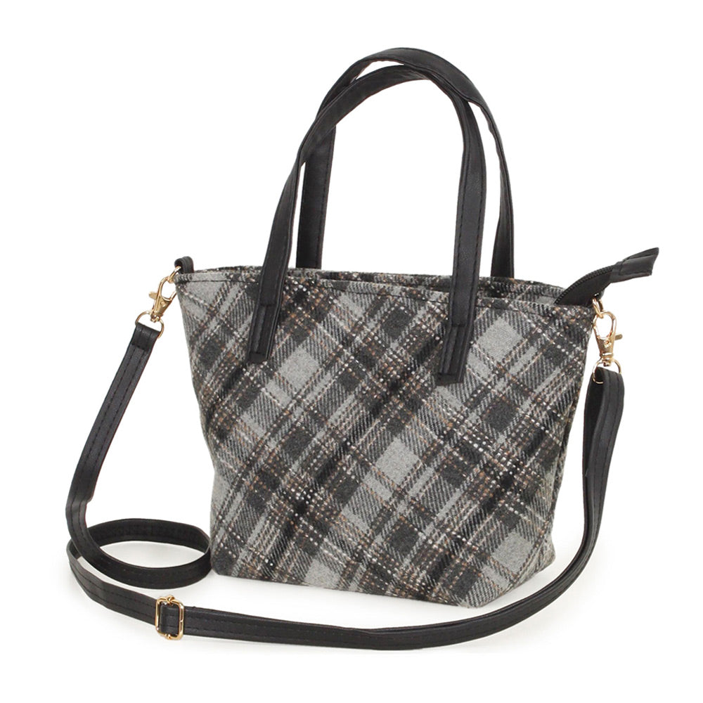 Madeline Love Black Plaid Check Patterned Tote / Crossbody Bag - Bags & Wallets - desc