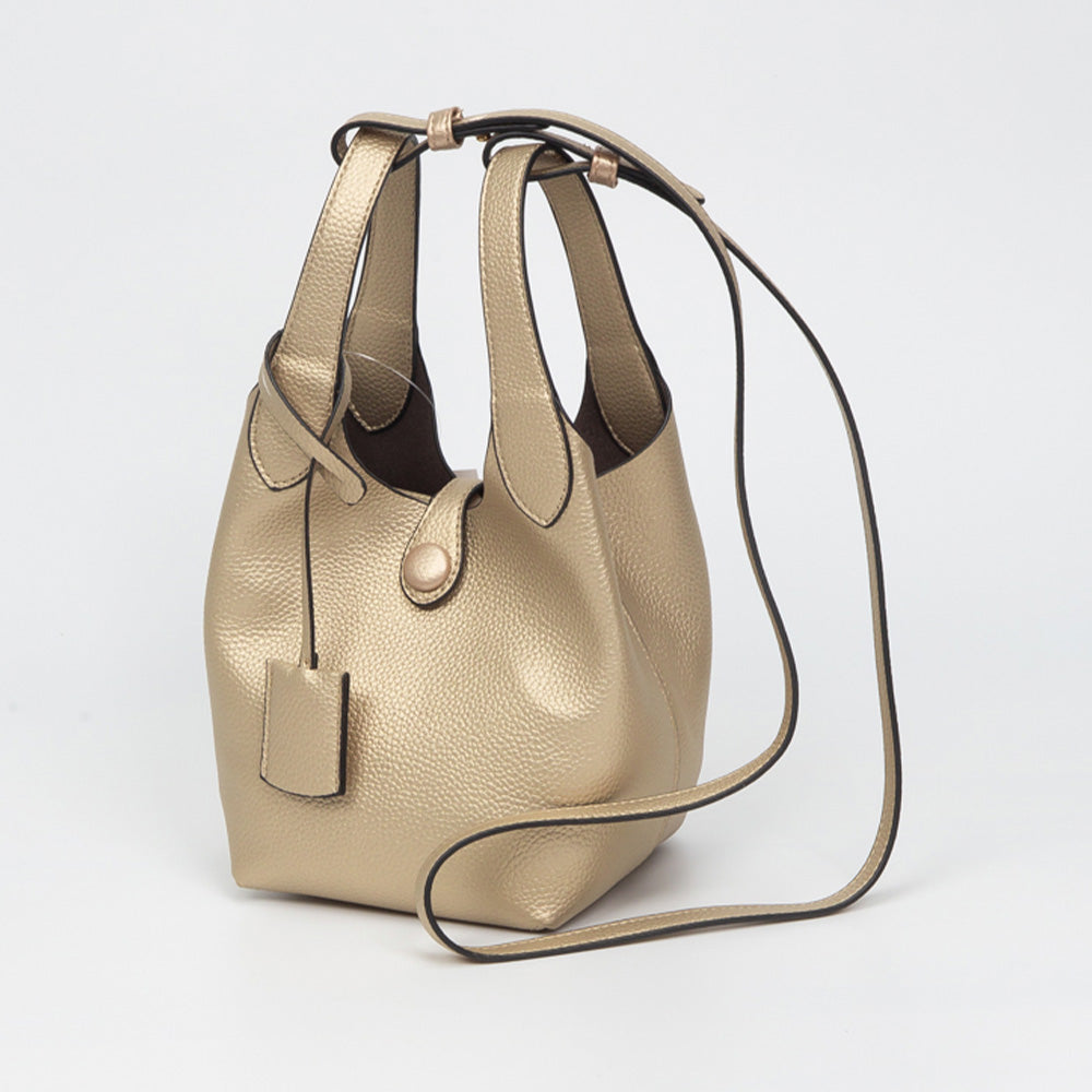 Madeline Love Gold Pebbled Faux Leather Bucket Bag Handbag Crossbody Bag - Bags & Wallets