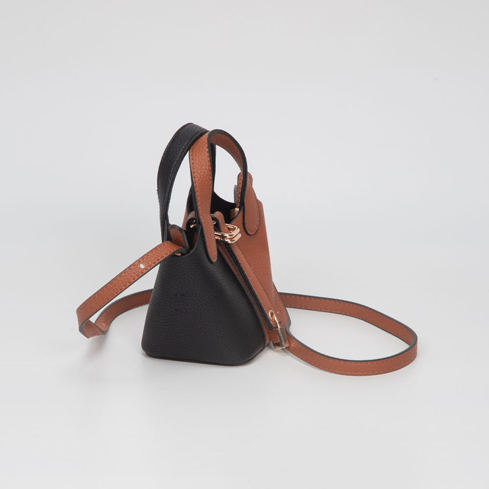 Madeline Love Red, Tan Faux Leather Two Tone Mini Crossbody Bucket Bag - Bags & Wallets - desc
