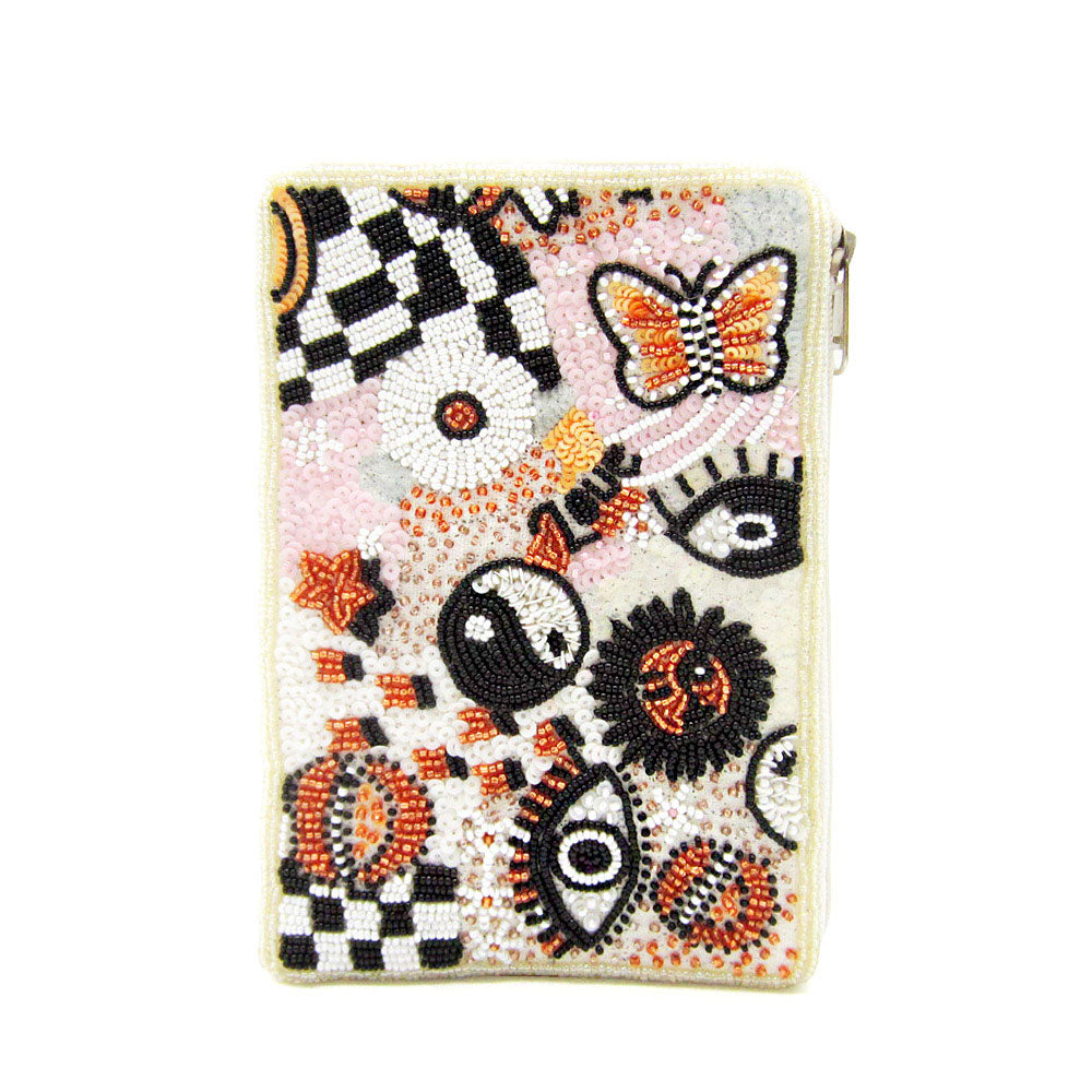 Madeline Love Multi Sequin Seed Beaded Butterfly Love Message Evil Eye Lips Yin Yang Crossbody Bag - Bags & Wallets - desc