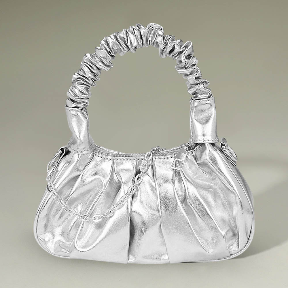 Madeline Love Silver Metallic Faux Leather Top Handle Crossbody Bag - Bags & Wallets