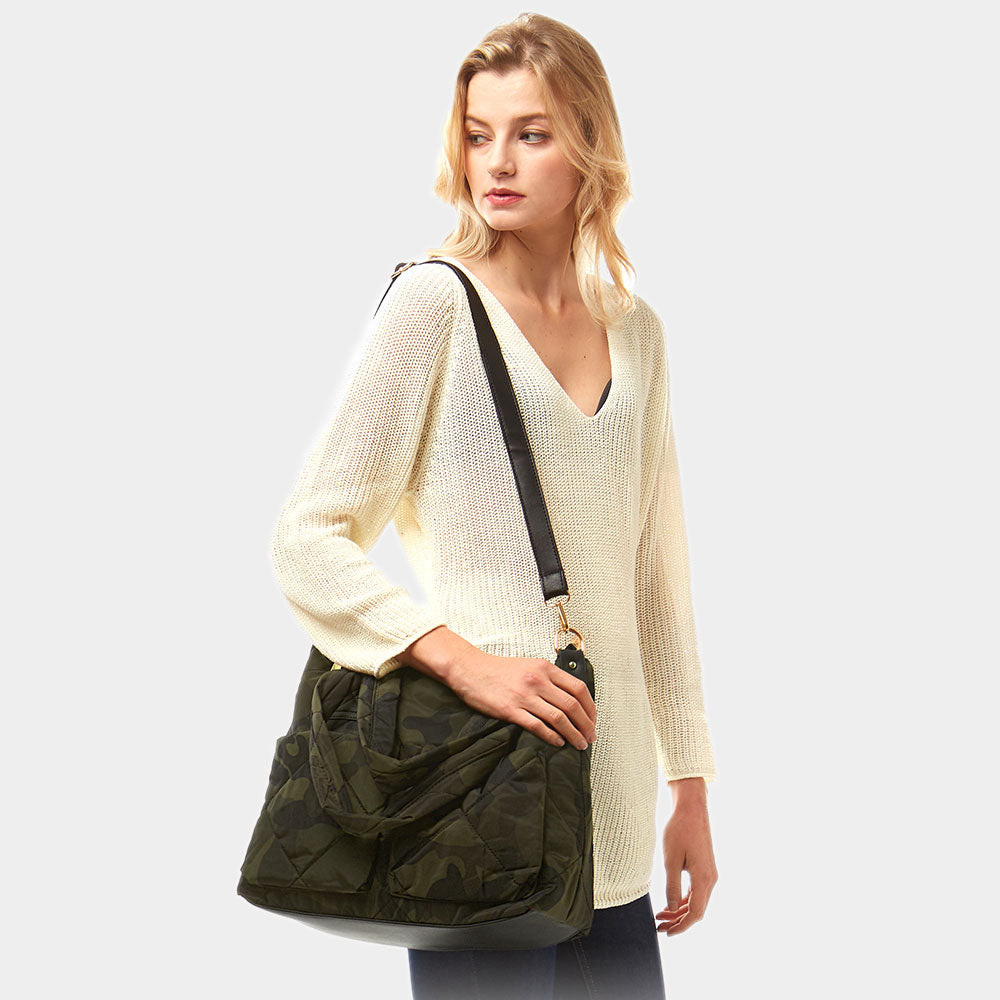 Madeline Love Green Camo Puffer Tote Bag - Bags & Wallets