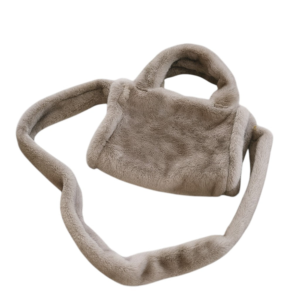 Madeline Love Gray Soft Stylish Plush Tote Crossbody Shoulder Bag - Bags & Wallets - desc