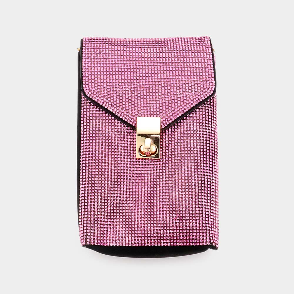 Madeline Love Gold, Pink Bling Studded Rectangle Flap Crossbody Cellphone Bag - Bags & Wallets - extra