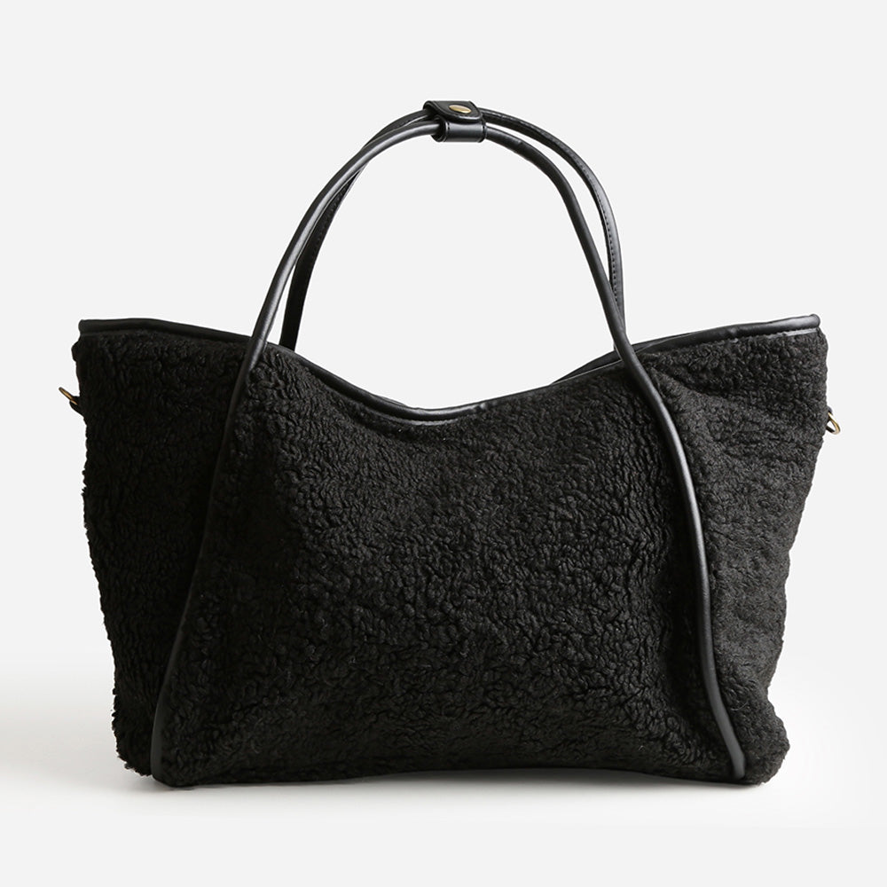 Madeline Love Black Sherpa Plain Shoulder Bag - Bags & Wallets - extra