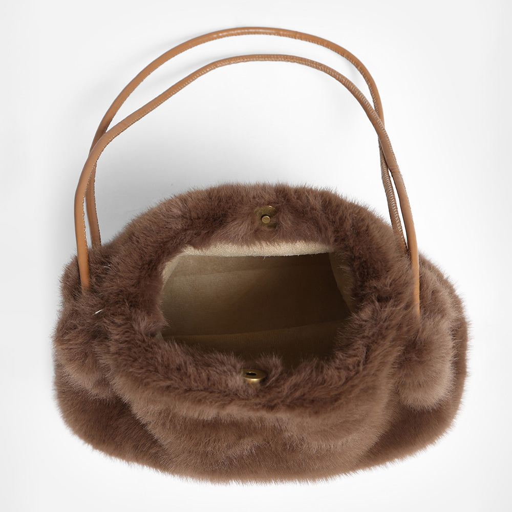 Madeline Love Taupe Solid Faux Fur Mini Handbag Shoulder Bag - Bags & Wallets - extra