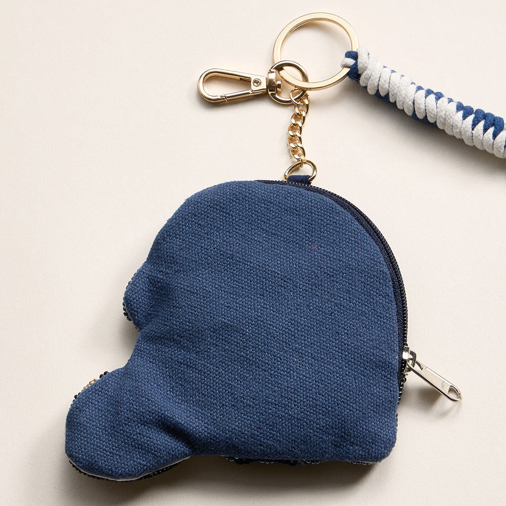 Madeline Love Navy, White PENN STATE GAME DAY Football Helmet Sequin Seed Beaded Knot Keychain Mini Pouch Bag - Bags & Wallets - extra