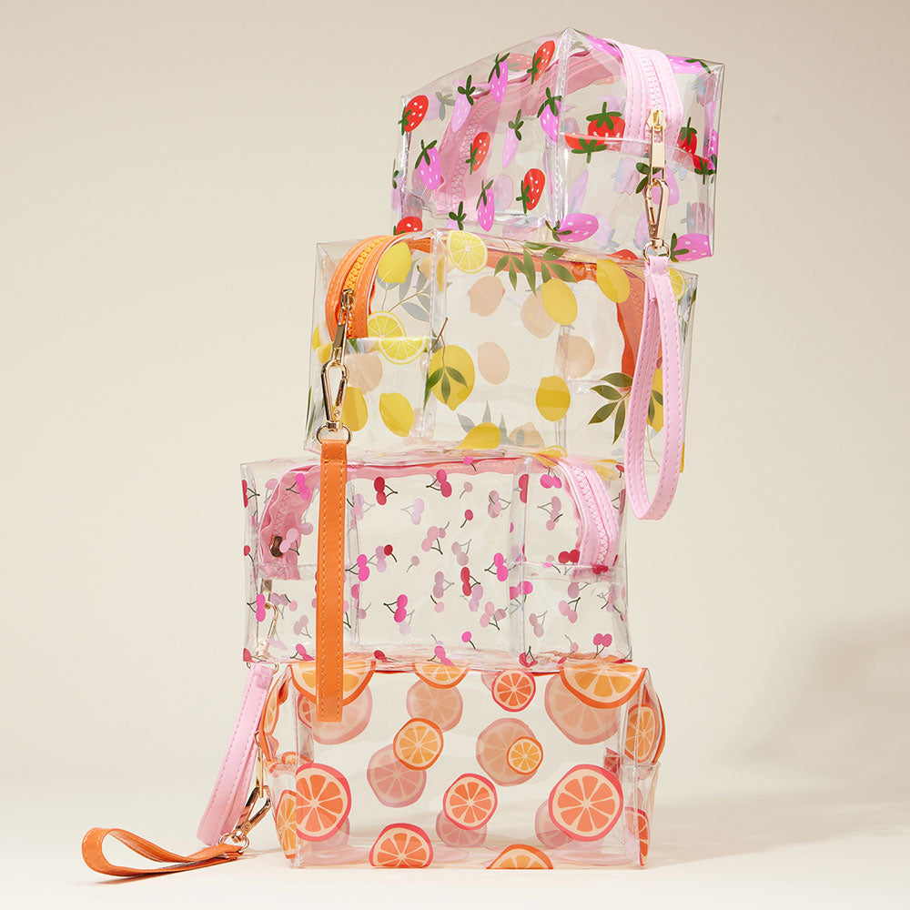 Madeline Love Clear, Orange Orange Pattern Transparent Cosmetic Pouch Bag - Beauty & Cosmetics - desc