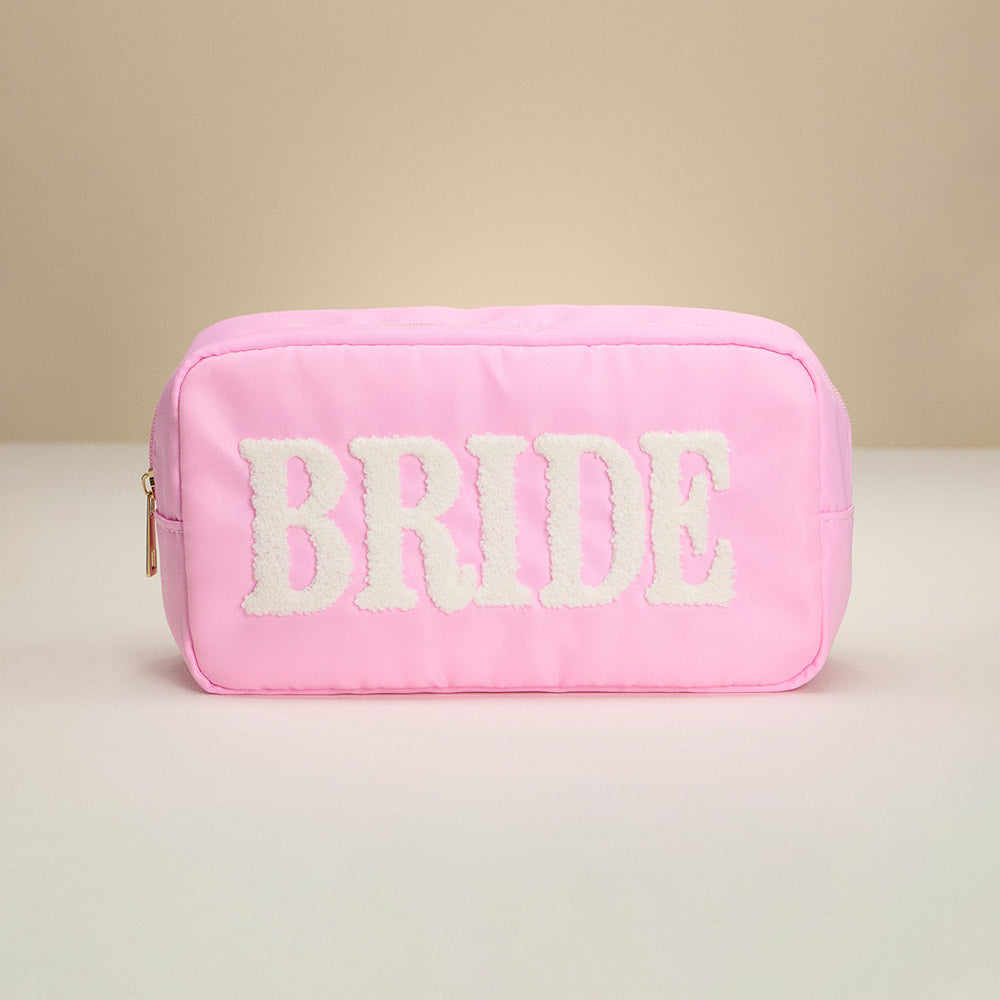 Madeline Love Pink BRIDE Message Patch Embroidered Pouch Bag / Organizer - Beauty & Cosmetics