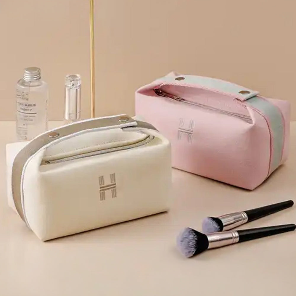 Madeline Love Blue Initial H Pointed Canvas Portable Makeup Pouch Bag - Beauty & Cosmetics - desc