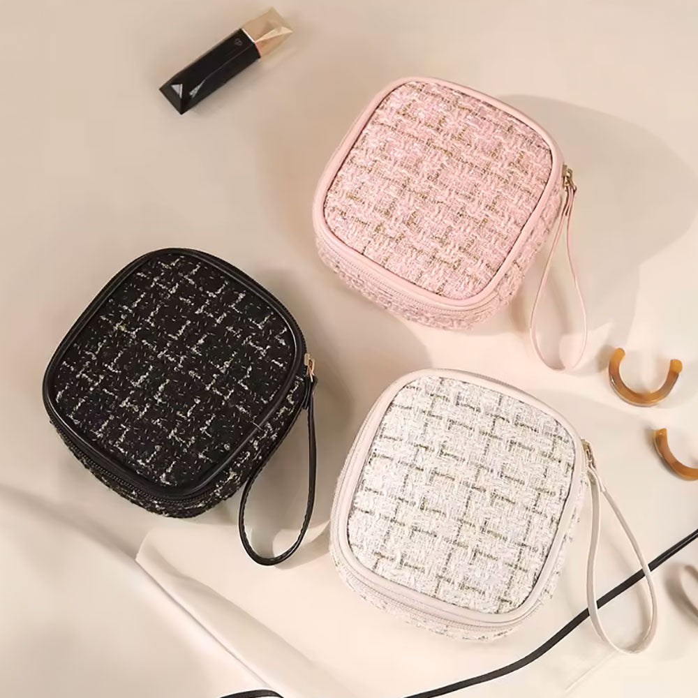 Madeline Love Pink Tweed Portable Cosmetic Pouch Bag with Wristlet - Beauty & Cosmetics - extra