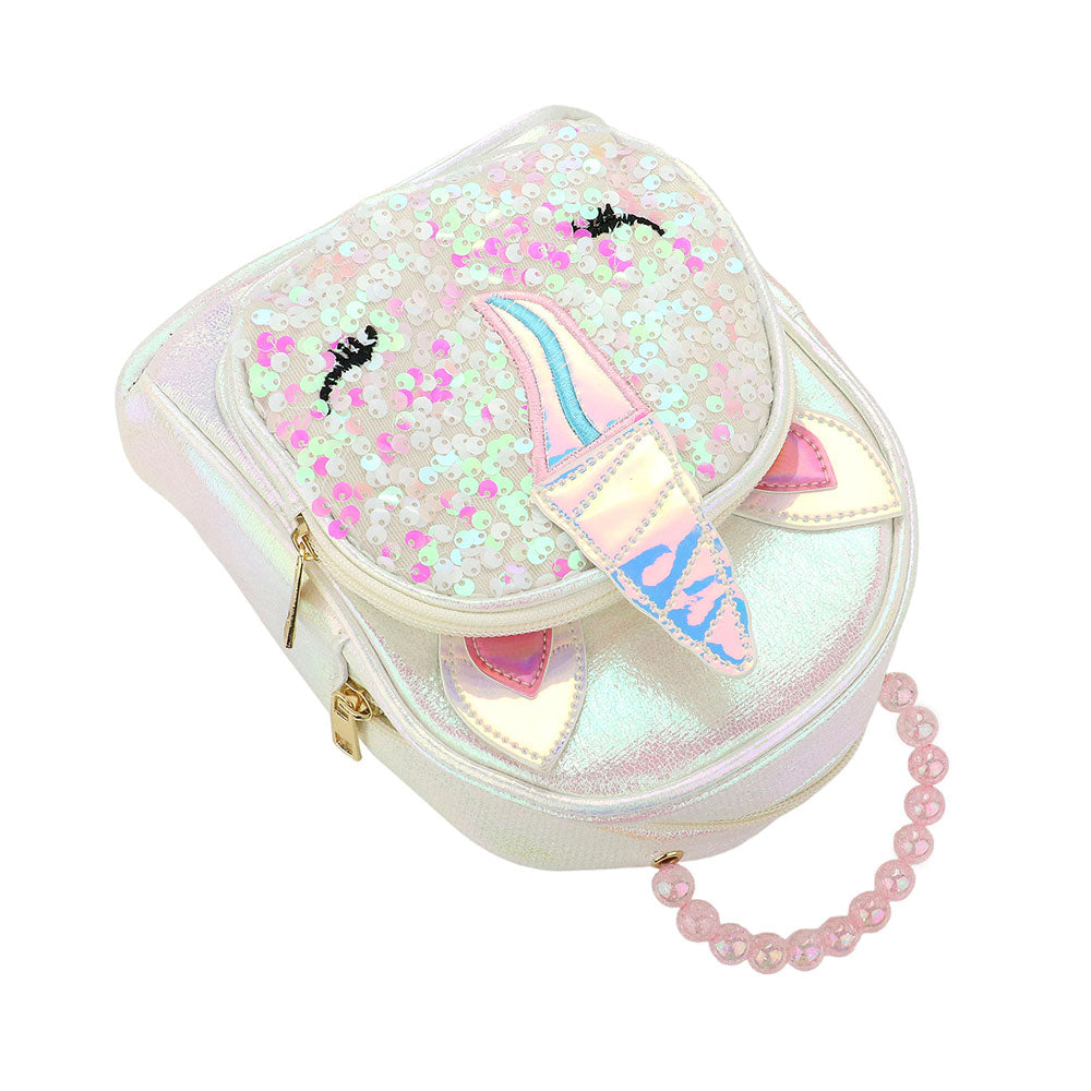 Madeline Love White HOT FOCUS -Unicorn Pointed Sequin Embellished Tiny Mini Backpack with Star Keychain Pouch - Bags & Wallets - extra