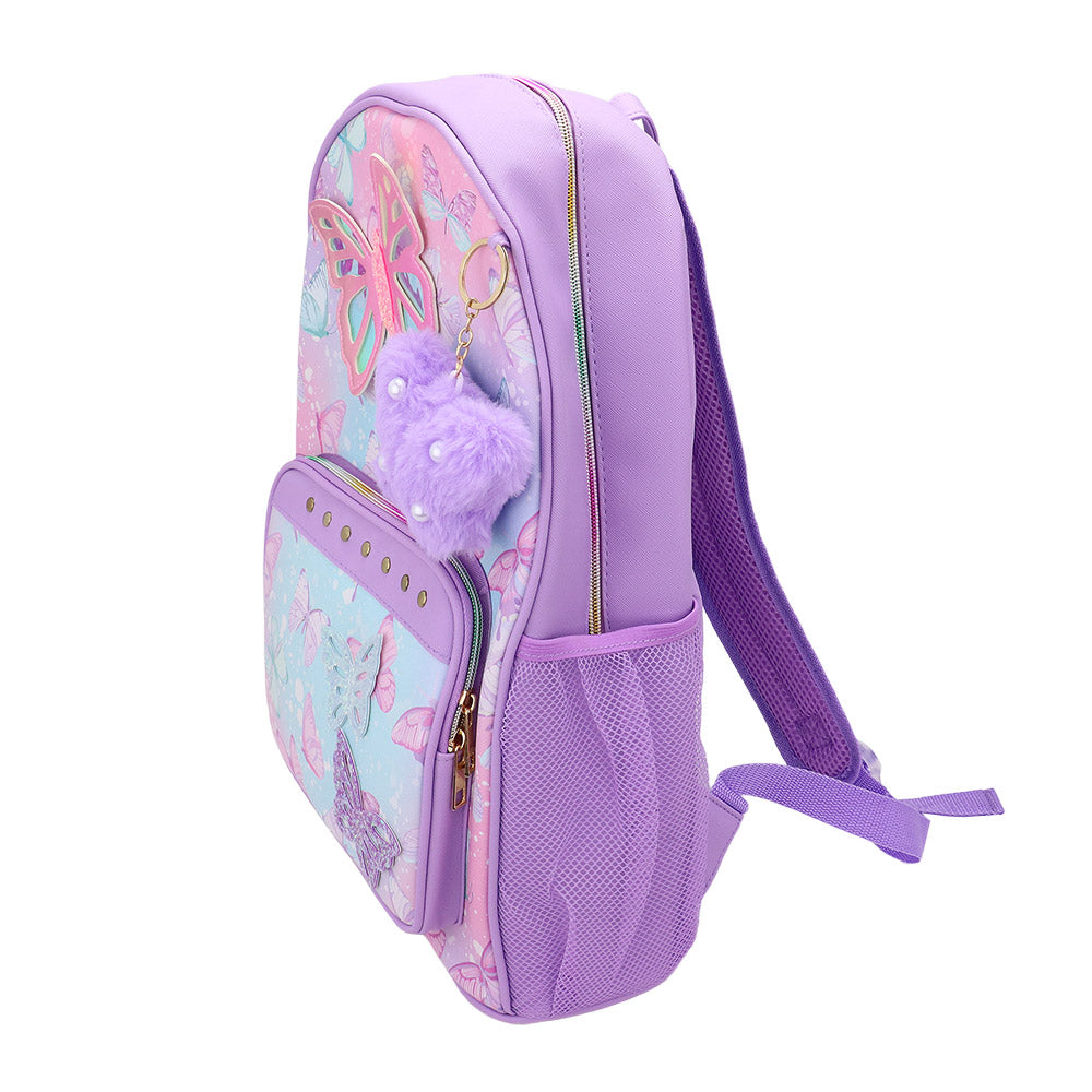Madeline Love Purple HOT FOCUS - Butterfly Patch Decorative Deluxe Backpack with a Pom Pom Keychain - Bags & Wallets - extra