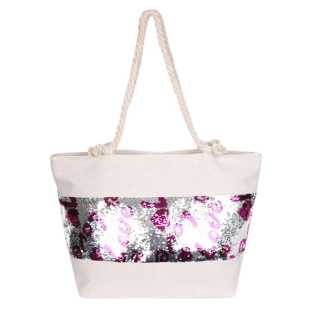 Sequin Love Heart Rope Tote Beach Bag. Show your trendy side with this awesome Love Heart tote bag. This fashionable bag will be your new favorite accessory. perfectly lightweight to carry around all day. Perfect Birthday Gift, Anniversary Gift, Mother's Day Gift, Valentine's Day Gift.