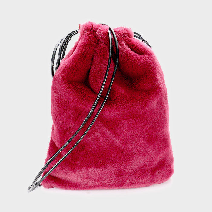 Madeline Love Burgundy Furry Soft Faux Fur Drawstring Backpack Bag - Bags & Wallets