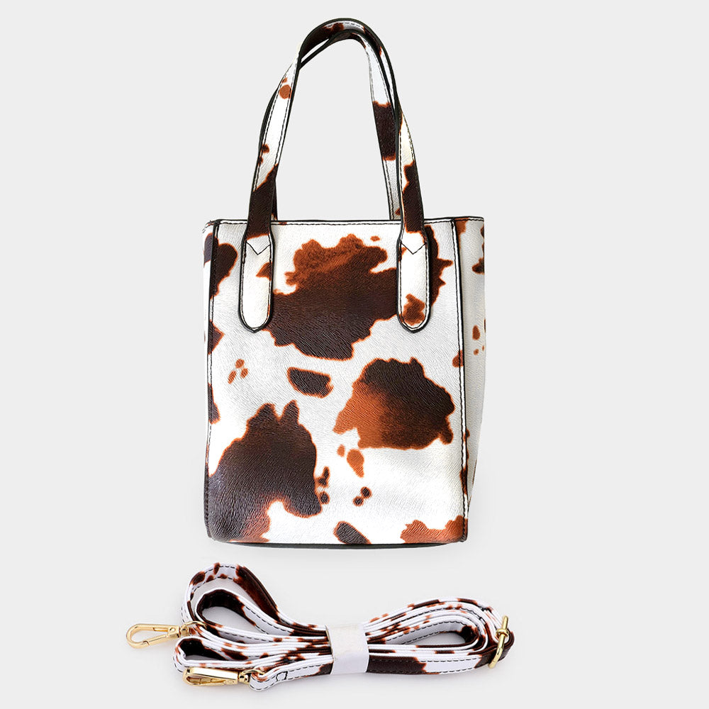 Madeline Love Brown Cow Patterned Rectangle Tote / Crossbody Bag - Bags & Wallets