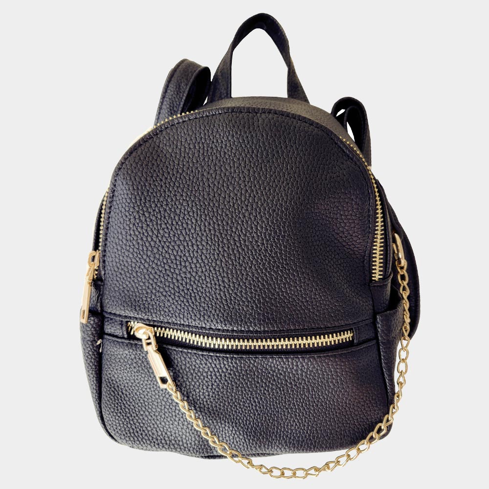 Madeline Love Black Draped Chain Faux Leather Mini Backpack Bag - Bags & Wallets