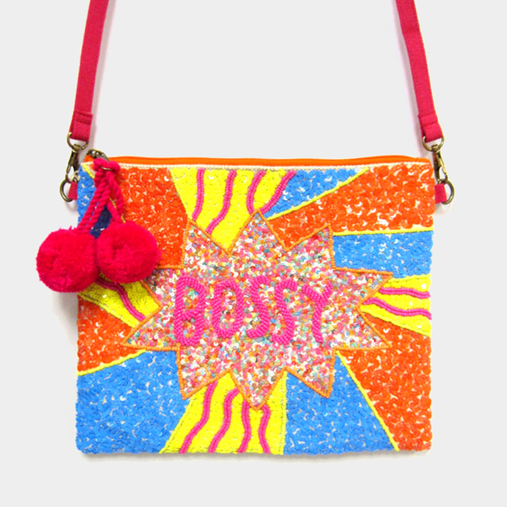 Madeline Love Multi Bossy Seed Beaded Pom Pom Clutch/Crossbody Bag - Bags & Wallets