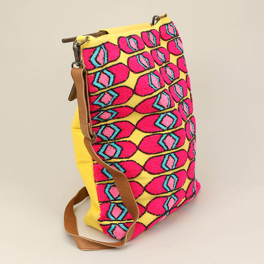 Madeline Love Multi Boho Geometric Pattern Wooden Handle Tote / Crossbody Bag - Bags & Wallets - extra