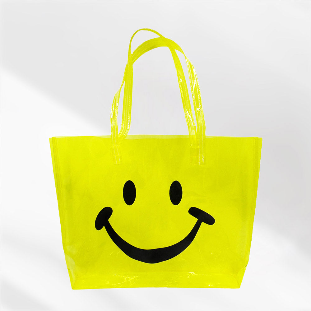 Madeline Love Yellow Smile Face Printed Transparent Tote Bag / Shoulder Bag - Bags & Wallets