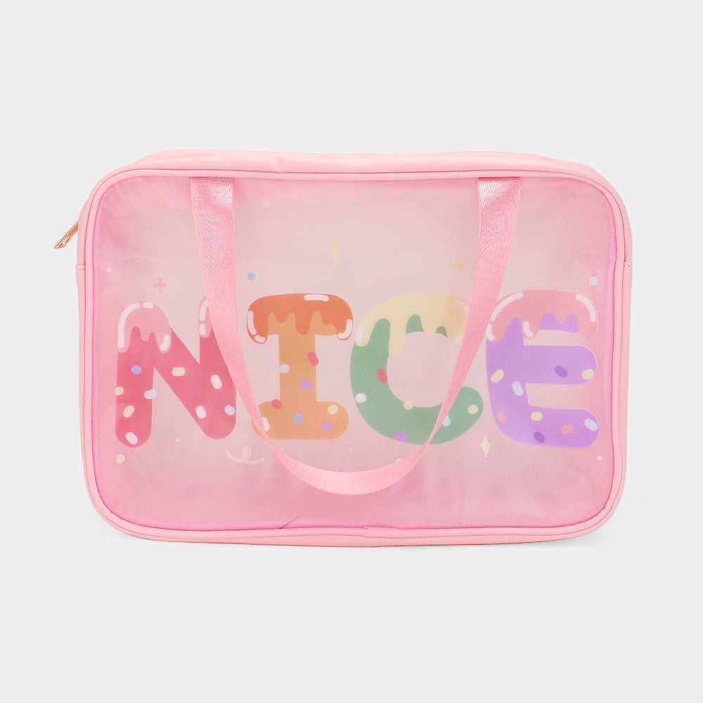 Madeline Love Pink NICE Message Printed Translucent Mesh Divided Shoulder Bag / Tote Bag - Bags & Wallets