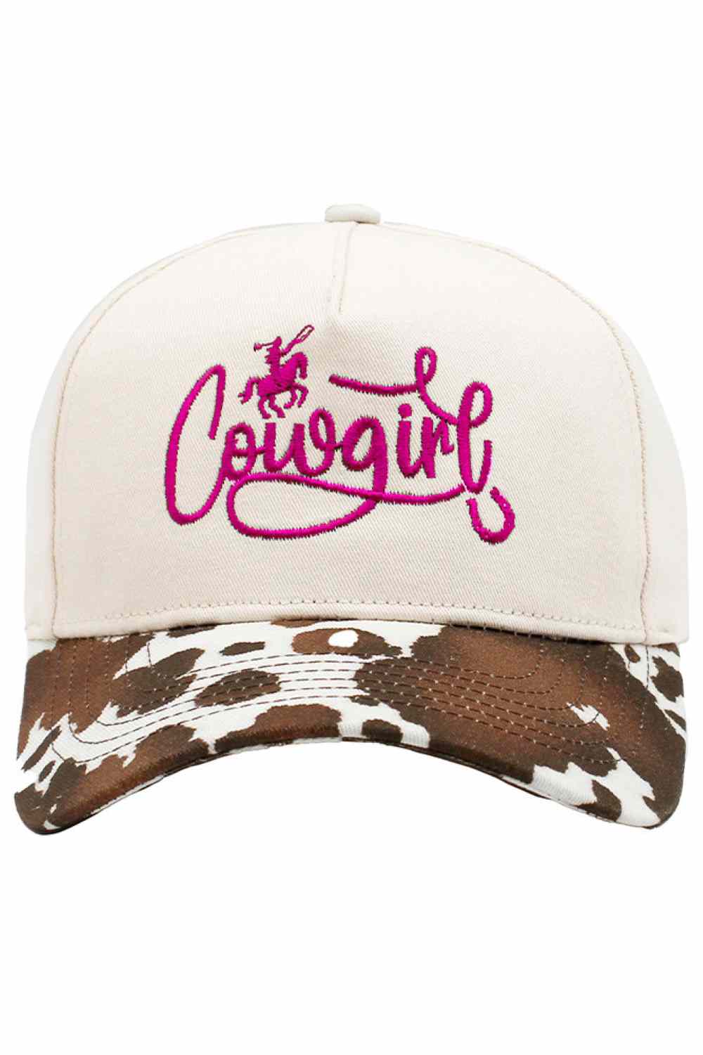 Fuchsia Embrace your cowgirl spirit with this charming baseball cap featuring embroidered "COW GIRL" lettering and playful cow pattern details. Crafted from 100% cotton, it offers breathable comfort for all-day wear. The classic one-size-fits-most design makes it perfect for casual outings, ranch days, or showing off your love for western style. Lightweight and durable, this cap pairs effortlessly with any outfit while keeping the sun at bay.