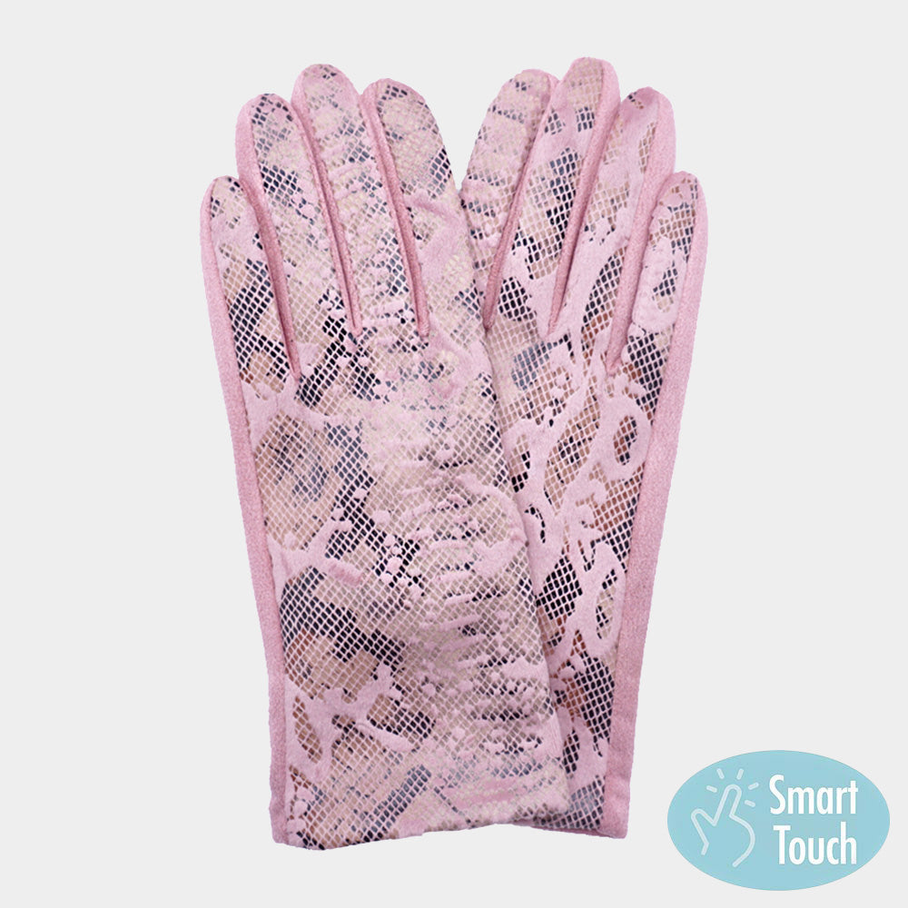 Pink Faux Leather Snake Skin Pattern Smart Touch Gloves